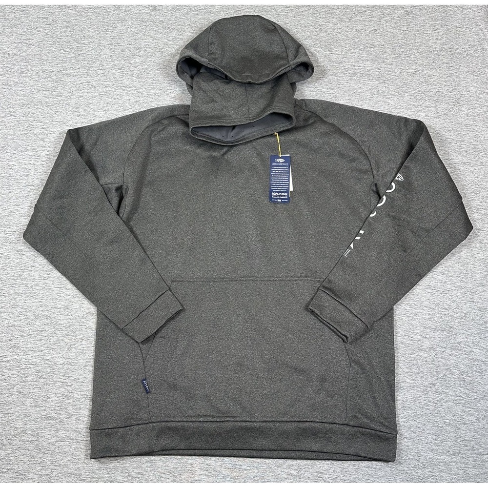 AFTCO Tech Fleece Reaper Hoodie Mens 2XL Gray Pullover Sweatshirt Face Mask NEW